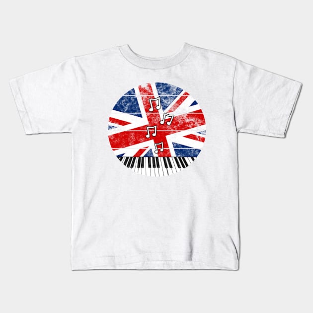 Piano UK Flag Britain Pianist British Musician Kids T-Shirt by doodlerob